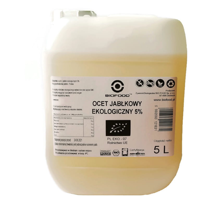 OCET JABŁKOWY 5 % NIEFILTROWANY BIO 5 L – HORECA (BIOFOOD)