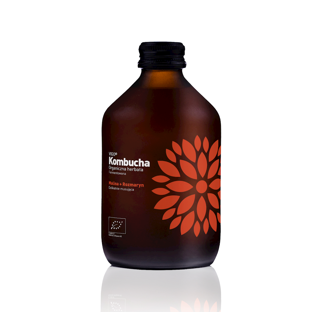 KOMBUCHA Z MALINĄ I ROZMARYNEM BEZGLUTENOWA BIO 330 ml – VIGO