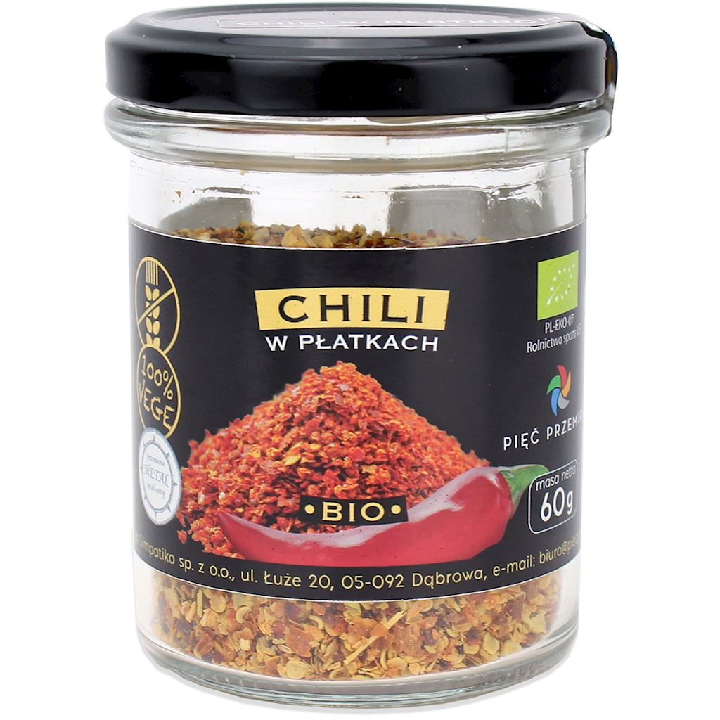 CHILI PŁATKI BEZGLUTENOWE BIO 60 g – PIĘĆ PRZEMIAN