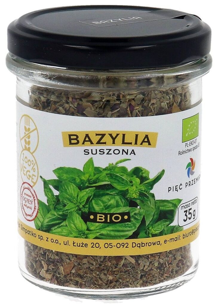 BAZYLIA SUSZONA BEZGLUTENOWA BIO 35 g – PIĘĆ PRZEMIAN