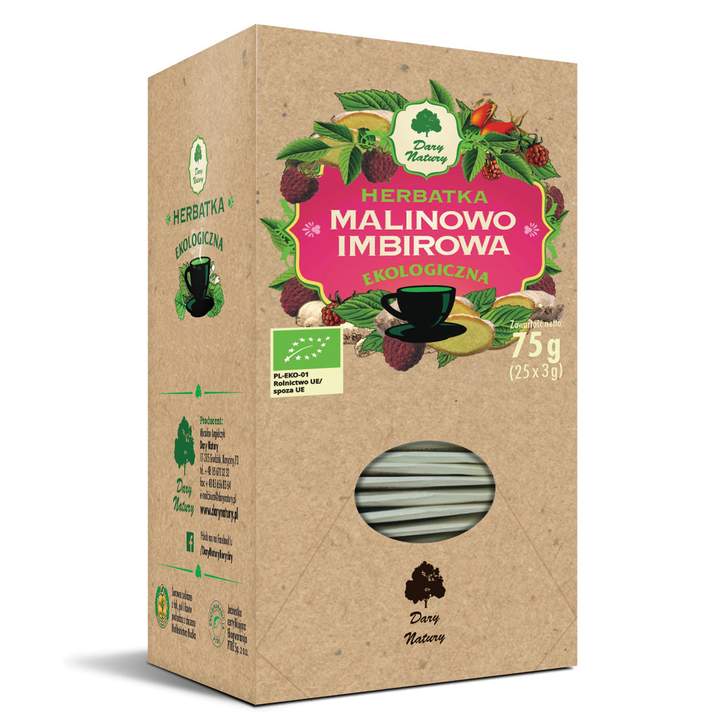 HERBATKA MALINOWO – IMBIROWA BIO (25 x 3 g) 75 g – DARY NATURY