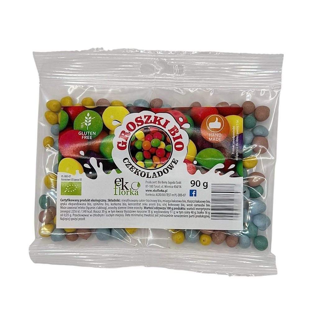 GROSZKI W CZEKOLADZIE BEZGLUTENOWE BIO 90 g – EKOFLORKA