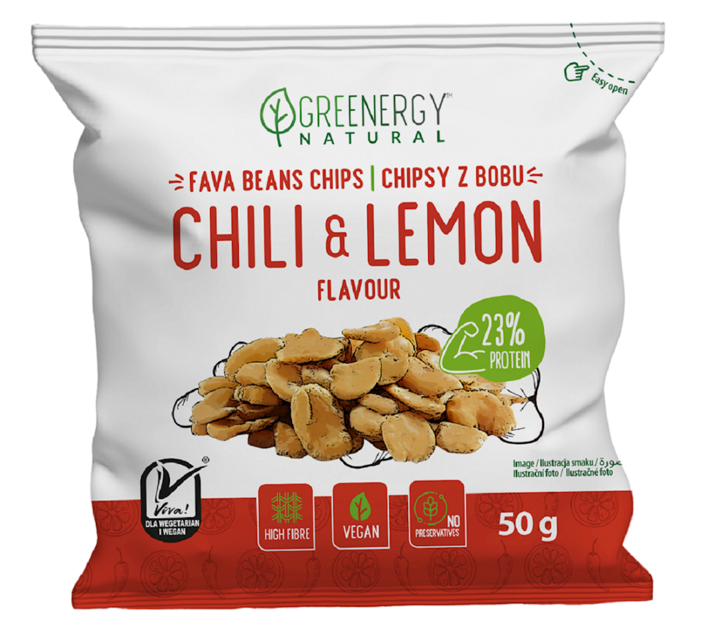BÓB PRAŻONY O SMAKU CHILI I CYTRYNY 50 g – GREENERGY