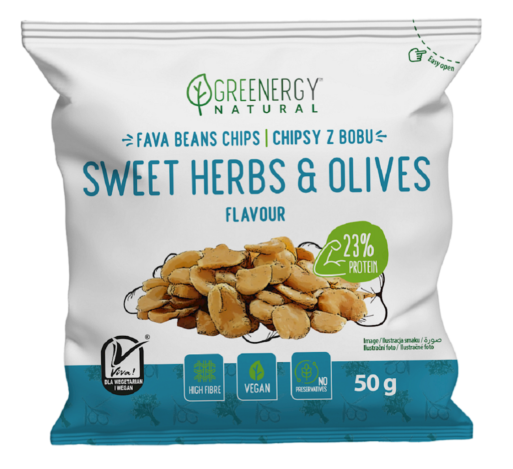 BÓB PRAŻONY O SMAKU SŁODKICH ZIÓŁ I OLIWEK 50 g – GREENERGY
