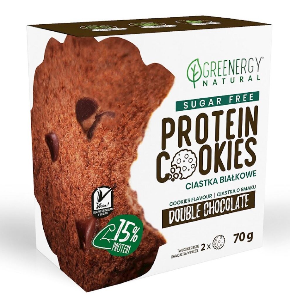 CIASTKA PROTEINOWE PODWÓJNIE CZEKOLADOWE BEZ CUKRU (2 x 35 g) 70 g – GREENERGY