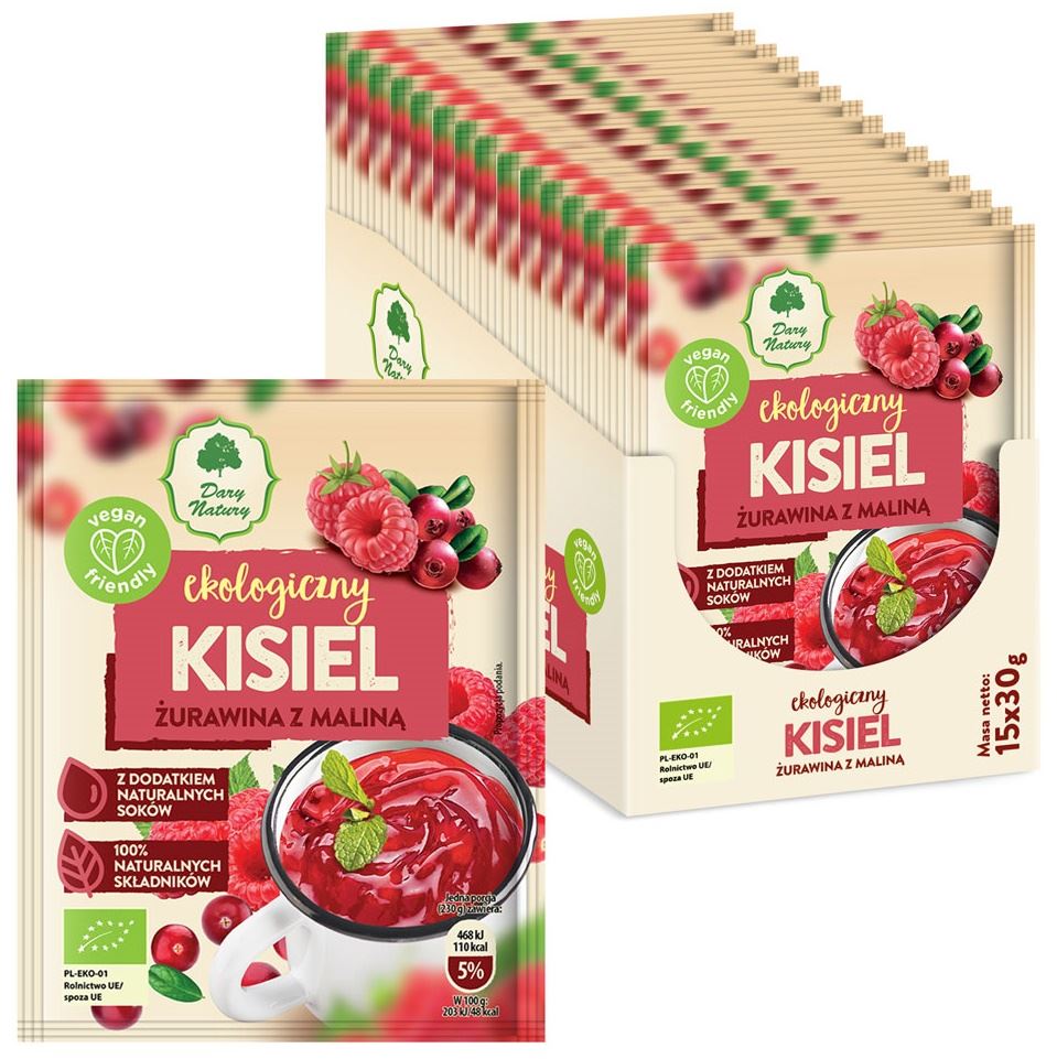 KISIEL INSTANT ŻURAWINA Z MALINĄ BEZGLUTENOWY BIO 30 g – DARY NATURY