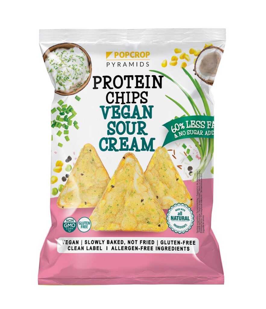 CHRUPKI PIRAMIDKI PROTEINOWE O SMAKU KWAŚNEJ ŚMIETANY ZE SZCZYPIORKIEM BEZGLUTENOWE 60 g – POPCROP