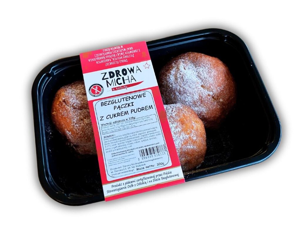 PĄCZKI Z CUKREM PUDREM (3 SZT.) BEZGLUTENOWE 300 g – ZDROWA MICHA (NA ZAMÓWIENIE – PRODUKT SEZONOWY)