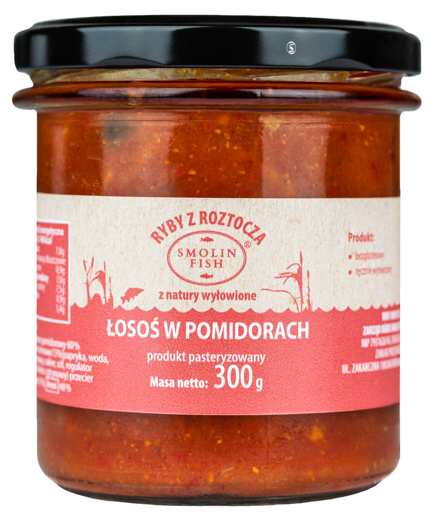 ŁOSOŚ W POMIDORACH BEZGLUTENOWY 300 g – SMOLIN FISH (NA ZAMÓWIENIE)