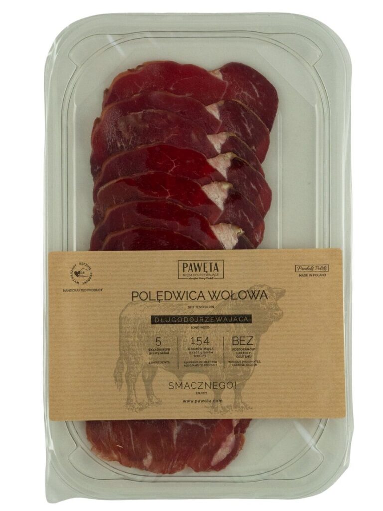 POLĘDWICA WOŁOWA DOJRZEWAJĄCA PLASTRY BEZGLUTENOWA 65 g – PAWĘTA
