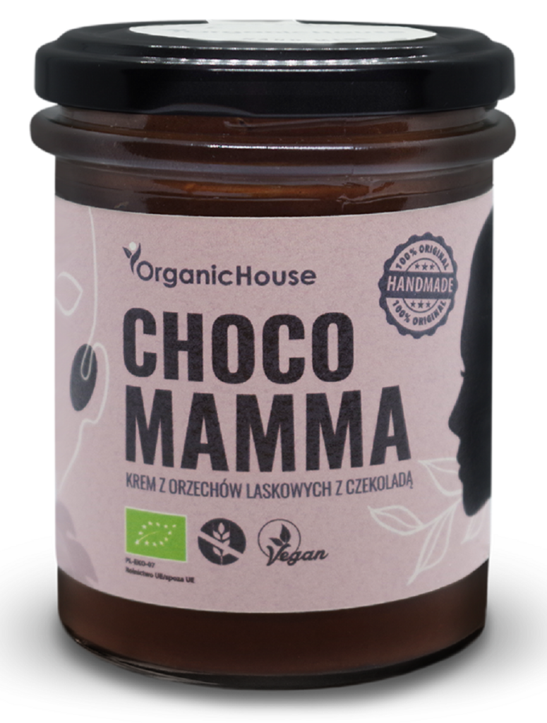 KREM Z ORZECHÓW LASKOWYCH Z CZEKOLADĄ BEZGLUTENOWY BIO 180 g – ORGANICHOUSE (CHOCOMAMMA)