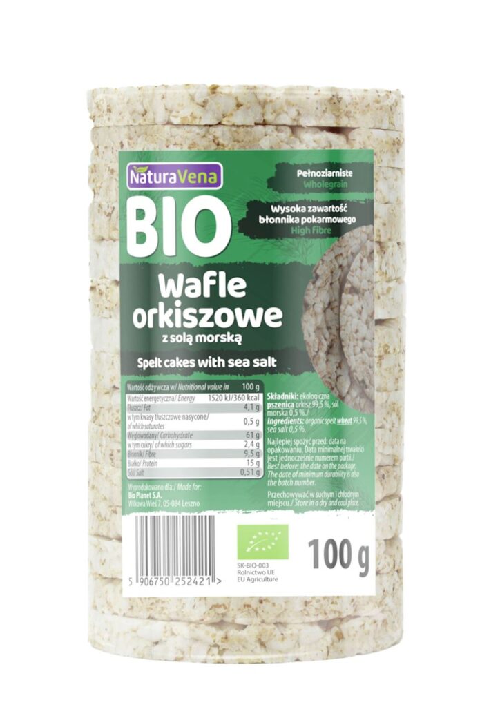 WAFLE ORKISZOWE PEŁNOZIARNISTE Z SOLĄ MORSKĄ BIO 100 g – NATURAVENA