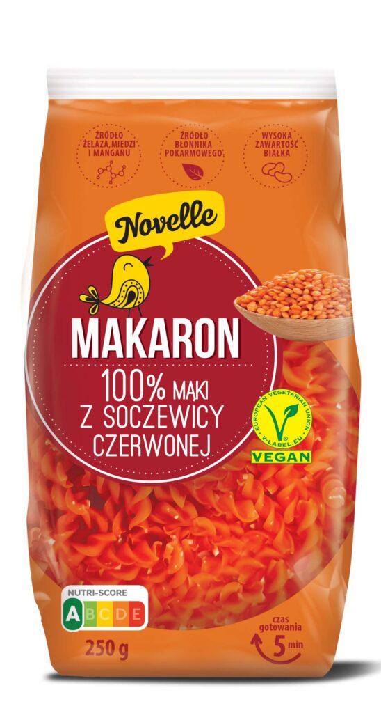MAKARON PROTEINOWY (Z SOCZEWICY CZERWONEJ) ŚWIDERKI 250 g – NOVELLE