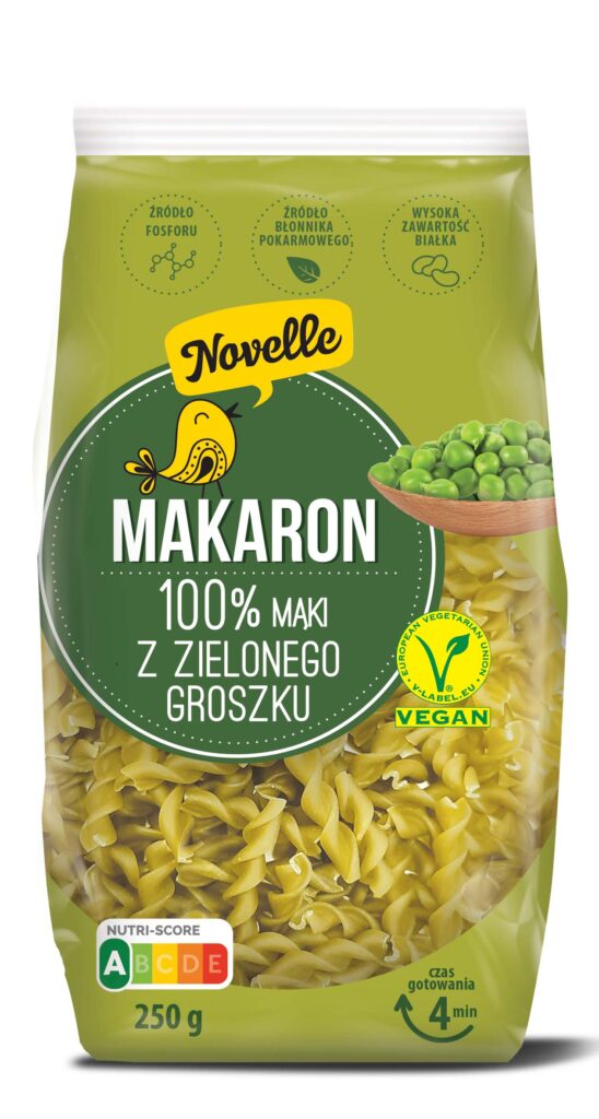 MAKARON PROTEINOWY (Z GROSZKU ZIELONEGO) ŚWIDERKI 250 g – NOVELLE