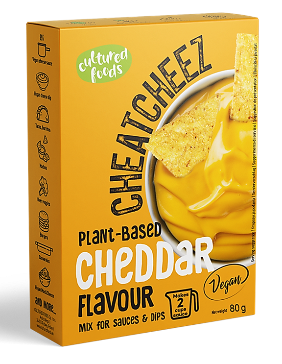 MIESZANKA NA WEGAŃSKI SOS LUB DIP O SMAKU SERA CHEDDAR BEZGLUTENOWY 72 g – CULTURED FOODS