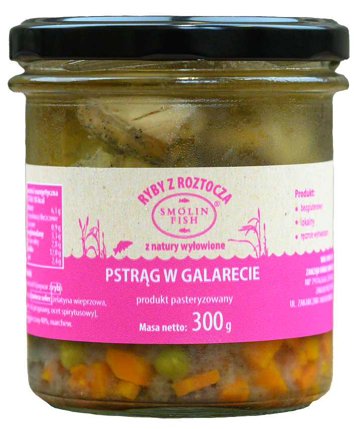 PSTRĄG W GALARECIE BEZGLUTENOWY 300 g – SMOLIN FISH (NA ZAMÓWIENIE)