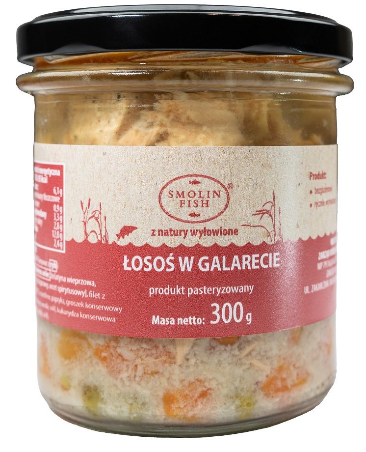 ŁOSOŚ W GALARECIE BEZGLUTENOWY 300 g – SMOLIN FISH (NA ZAMÓWIENIE)