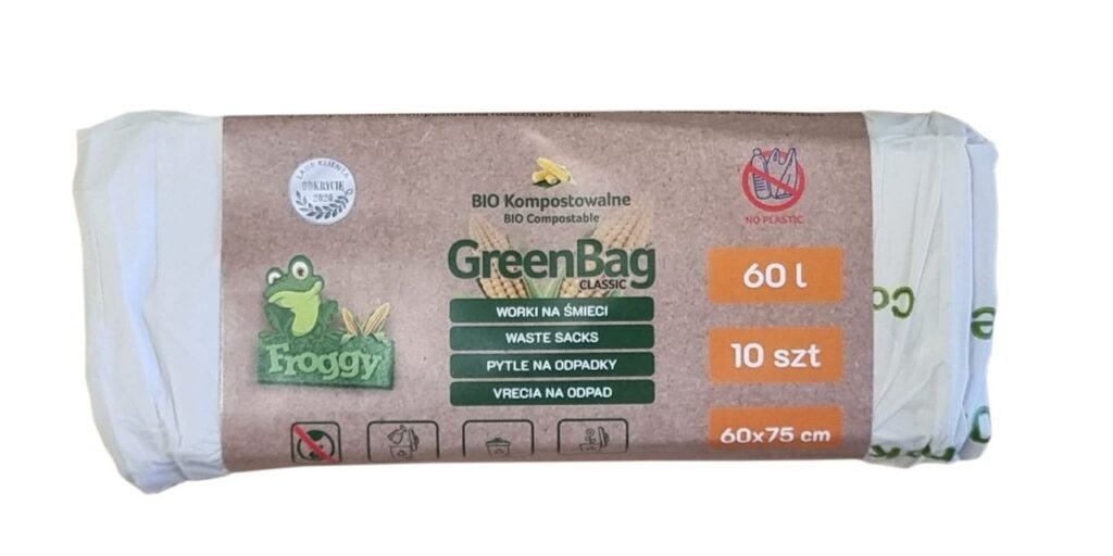 WORKI NA ODPADY BIO I ZMIESZANE (KOMPOSTOWALNE I BIODEGRADOWALNE) 60 L 10 szt – FROGGY (GREENBAG)