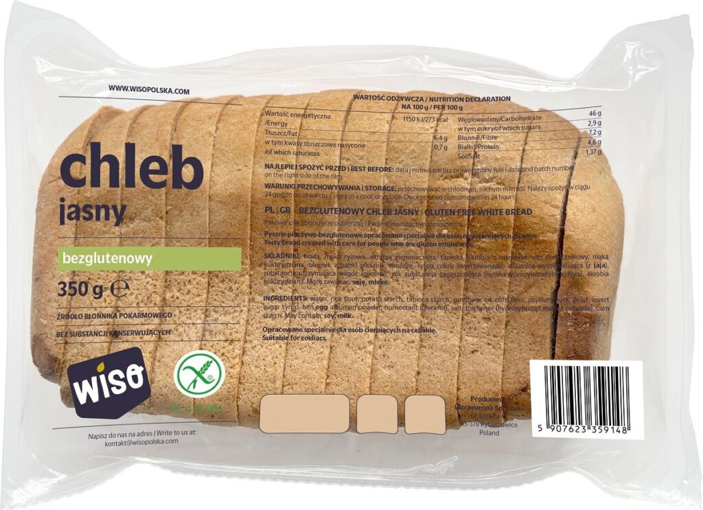 CHLEB JASNY KROJONY BEZGLUTENOWY 350 g – WISO