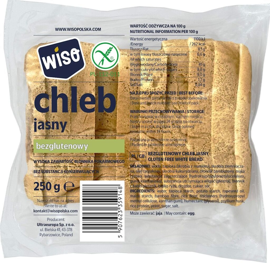 CHLEB JASNY KROJONY BEZGLUTENOWY 250 g – WISO