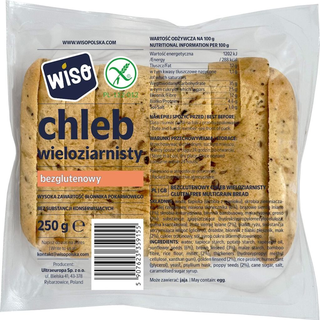 CHLEB WIELOZIARNISTY KROJONY BEZGLUTENOWY 250 g – WISO