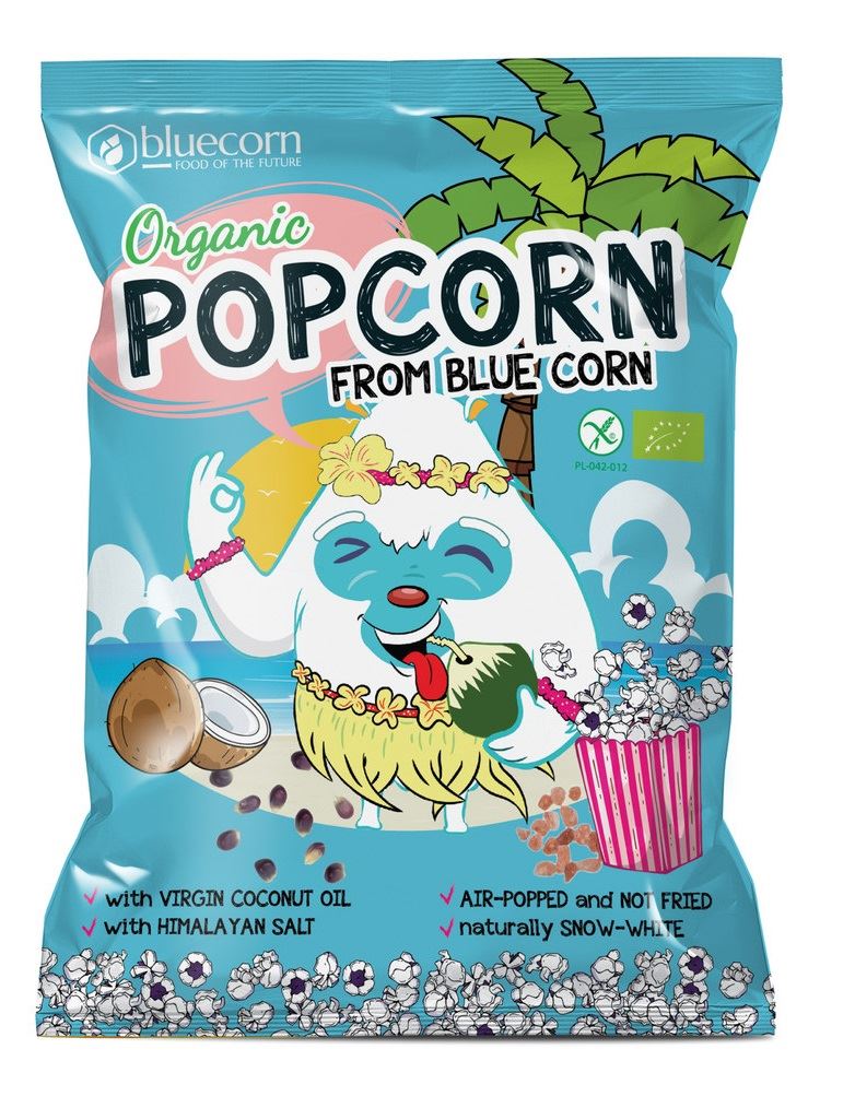 POPCORN Z NIEBIESKIEJ KUKURYDZY Z OLEJEM KOKOSOWYM I SOLĄ HIMALAJSKĄ BEZGLUTENOWY BIO 20 g – BLUECORN