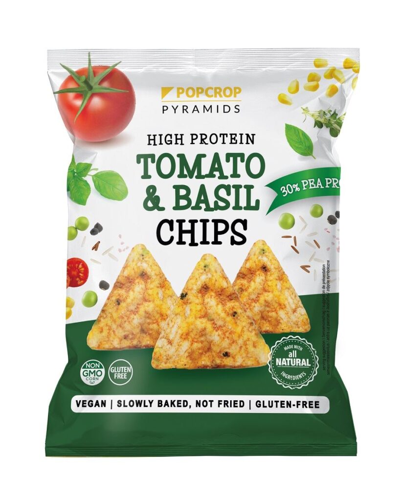 CHRUPKI PIRAMIDKI PROTEINOWE O SMAKU POMIDORA Z BAZYLIĄ BEZGLUTENOWE 60 g – POPCROP