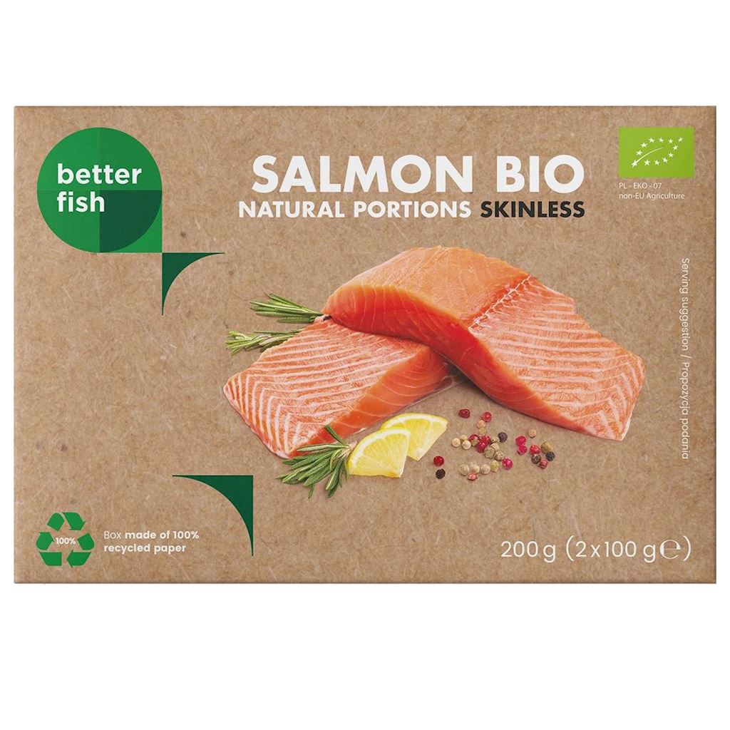 ŁOSOŚ ATLANTYCKI BEZ SKÓRY MROŻONY PORCJE BIO (2 x 100 g) 200 g (KARTON) – BETTER FISH
