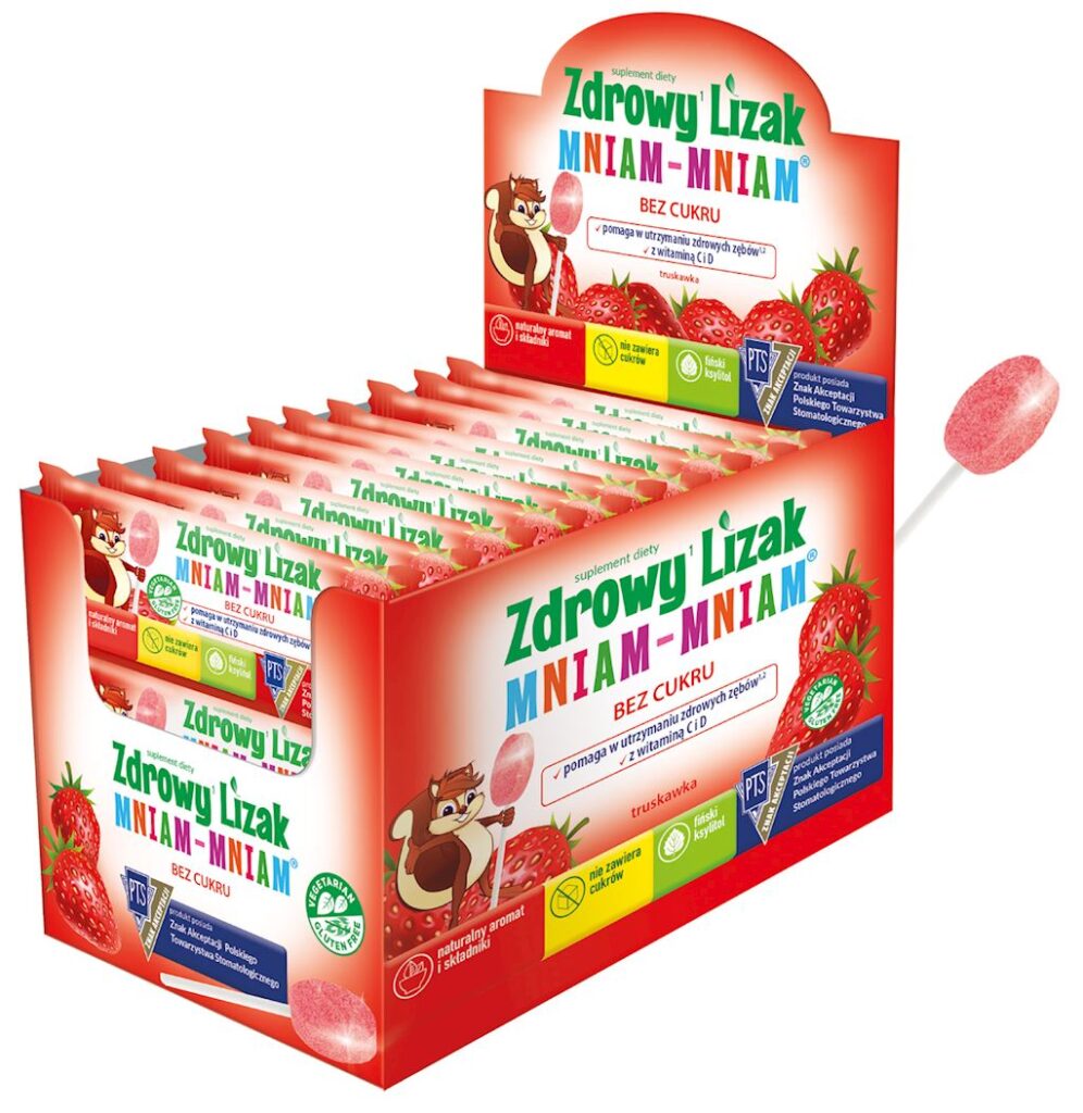 LIZAK O SMAKU TRUSKAWKOWYM Z WITAMINĄ D I C BEZ CUKRU BEZGLUTENOWY 6 g – ZDROWY LIZAK (MNIAM MNIAM)