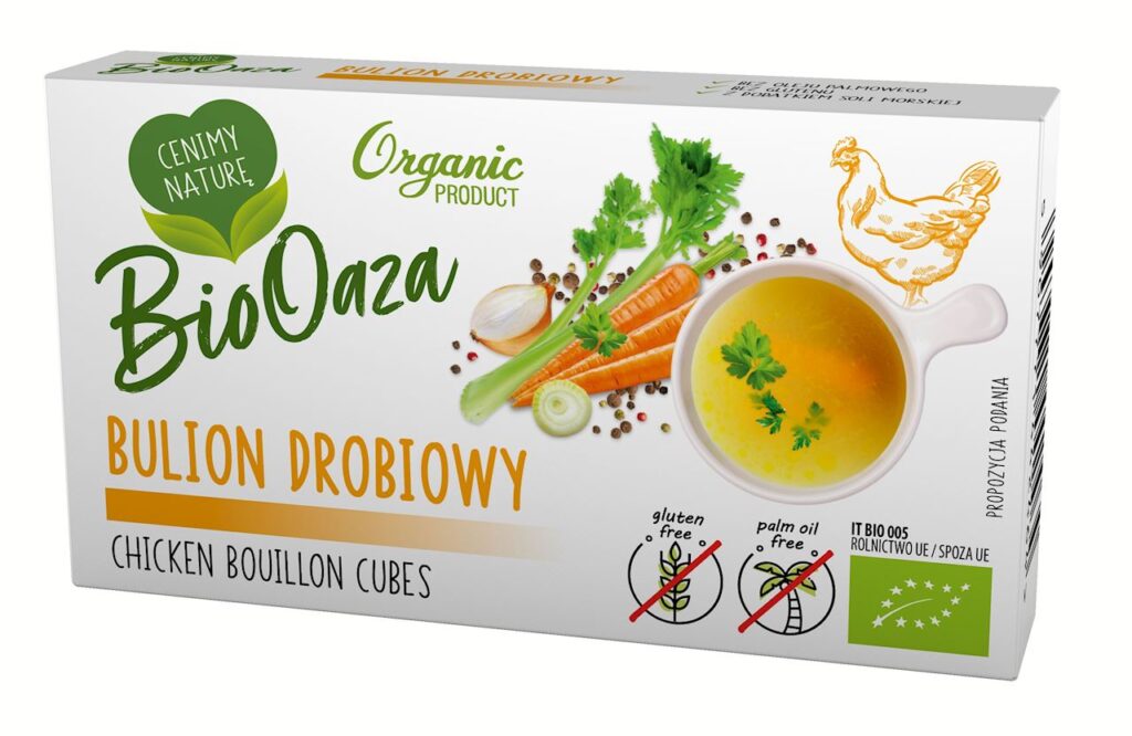 BULION – KOSTKI DROBIOWE BEZ DODATKU CUKRÓW BEZGLUTENOWE BIO (6 x 11 g) 66 g – BIOOAZA