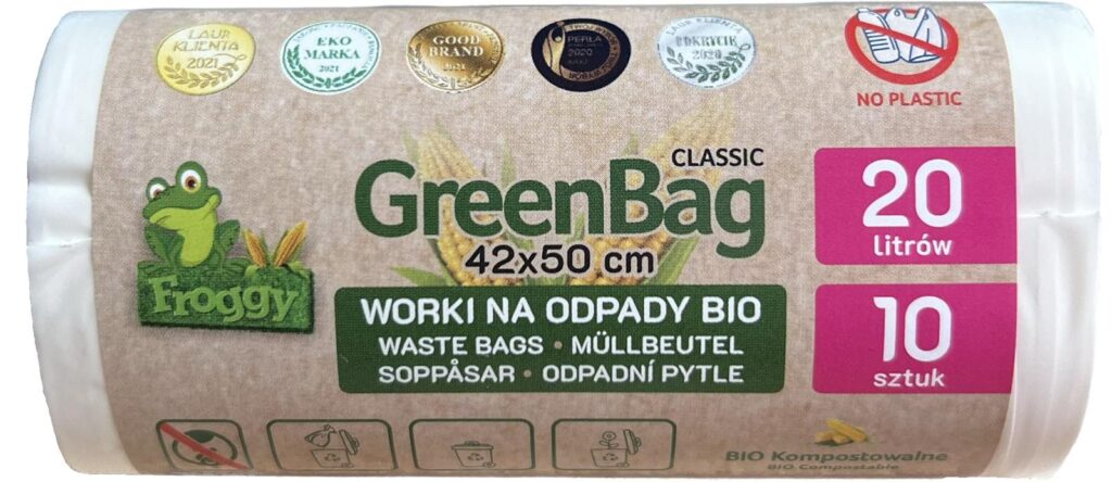 WORKI NA ODPADY BIO I ZMIESZANE (KOMPOSTOWALNE I BIODEGRADOWALNE) 20 L 10 szt – FROGGY (GREENBAG)