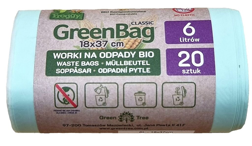 WORKI NA ODPADY BIO I ZMIESZANE (KOMPOSTOWALNE I BIODEGRADOWALNE) 6 L 20 szt – FROGGY (GREENBAG)