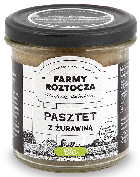 PASZTET DROBIOWO – WIEPRZOWY Z ŻURAWINĄ BIO 180 g (SŁOIK) – FARMY ROZTOCZA