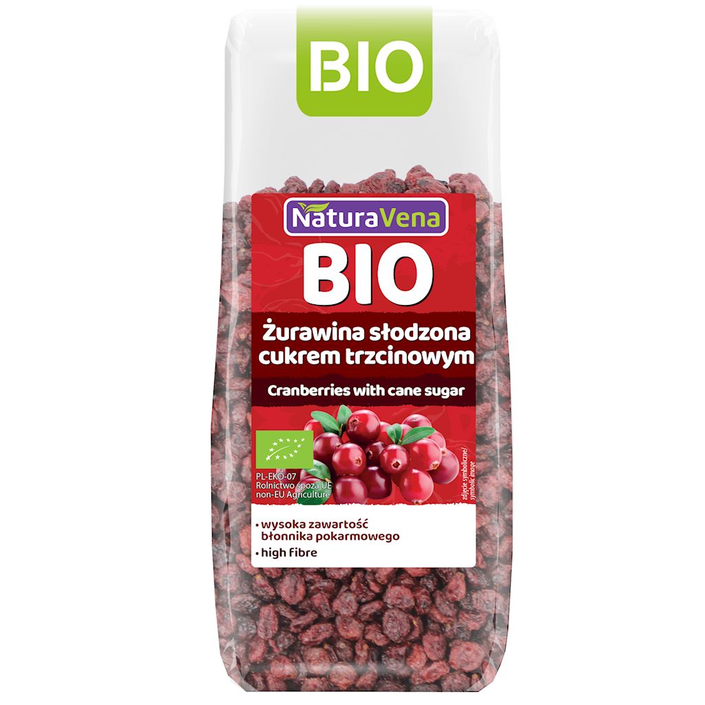 ŻURAWINA SŁODZONA CUKREM TRZCINOWYM BIO 100 g – NATURAVENA