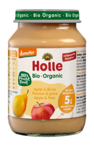 JABŁKO - GRUSZKA BEZ DODATKU CUKRÓW BEZGLUTENOWE OD 5 MIESIĄCA DEMETER BIO 190 g (SŁOIK) - HOLLE