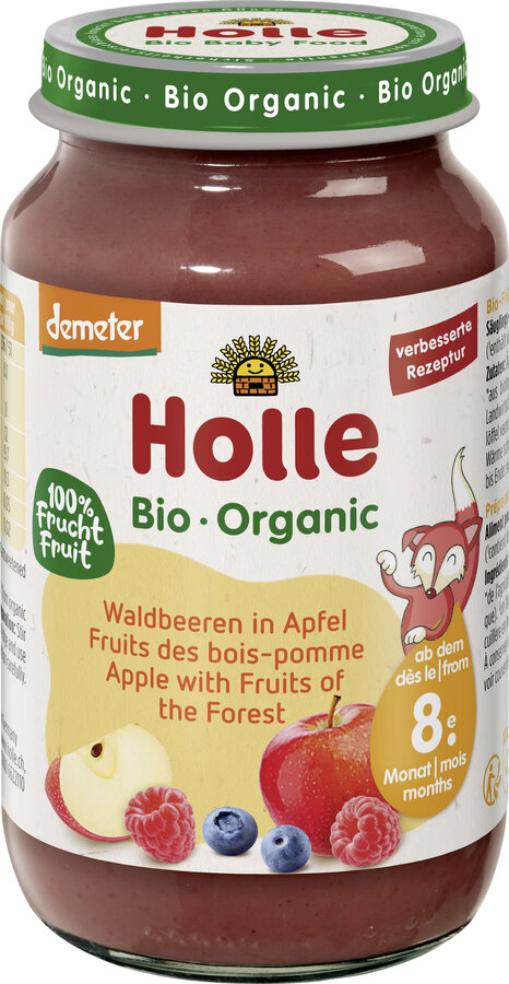 JABŁKO – OWOCE LEŚNE BEZ DODATKU CUKRÓW OD 8 MIESIĄCA DEMETER BIO 220 g (SŁOIK) – HOLLE