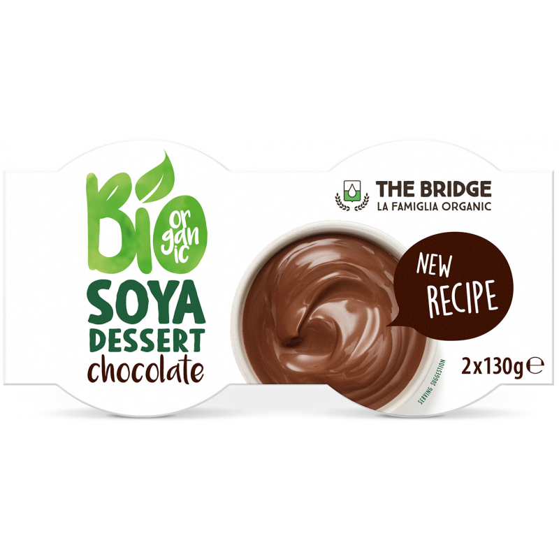 DESER SOJOWY O SMAKU CZEKOLADOWYM BEZGLUTENOWY BIO (2 x 130 g) 260 g – THE BRIDGE