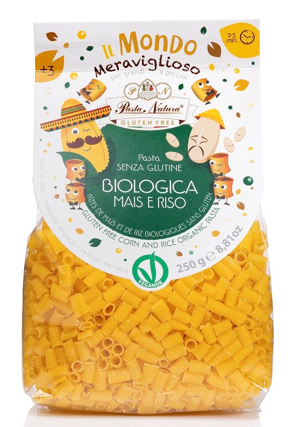 MAKARON (KUKURYDZIANO – RYŻOWY) DLA DZIECI RURKA MINI BEZGLUTENOWY BIO 250 g – PASTA NATURA