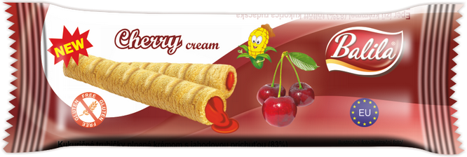 RURKI KUKURYDZIANE Z KREMEM O SMAKU WIŚNIOWYM BEZGLUTENOWE 18 g – BALILA