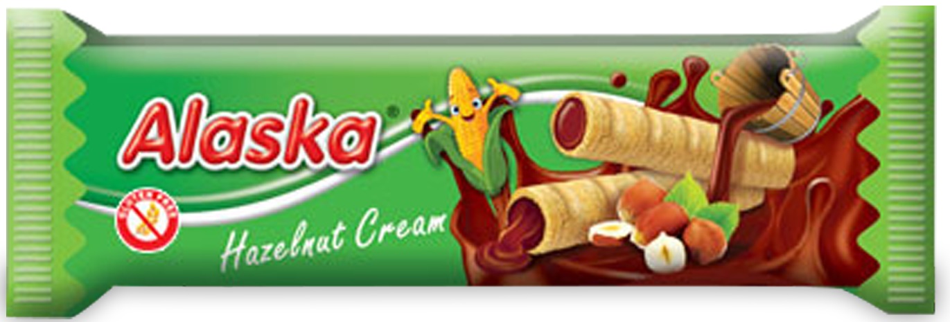 RURKI KUKURYDZIANE Z KREMEM O SMAKU ORZECHÓW LASKOWYCH BEZGLUTENOWE 18 g - ALASKA