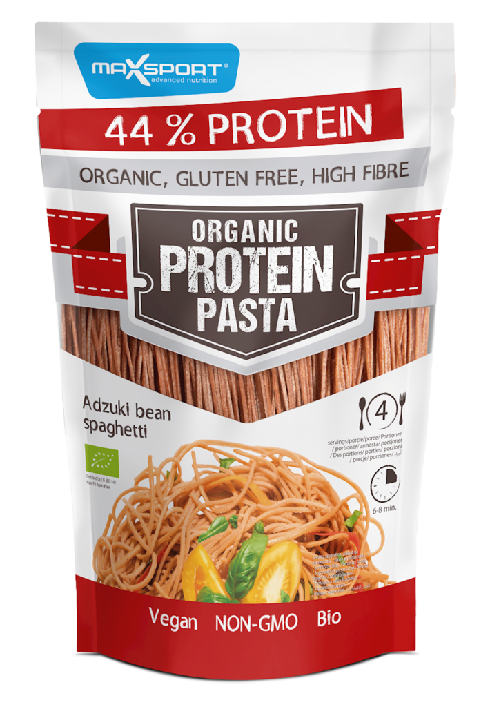 MAKARON PROTEINOWY (Z SOI I FASOLI CZERWONEJ ADZUKI) SPAGHETTI BEZGLUTENOWY BIO 200 g – MAXSPORT