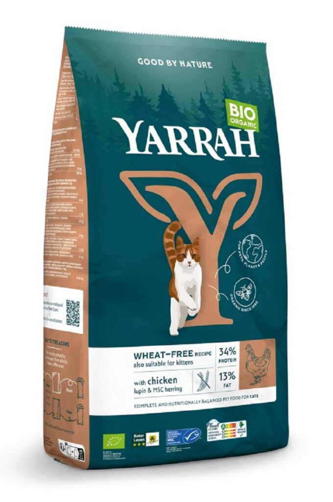 (DLA KOTA I KOCIĄT) KARMA Z KURCZAKIEM I GROSZKIEM BIO 800 g –  YARRAH