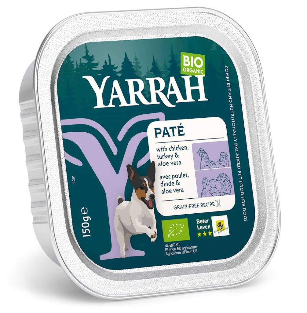(DLA PSA) PASZTET Z KURCZAKA, WOŁOWINY I INDYKA Z ALOESEM BIO 150 g – YARRAH