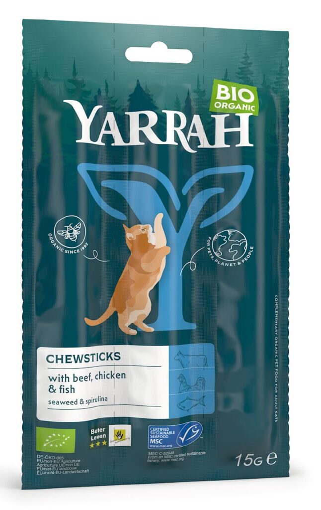 (DLA KOTA) PRZYSMAK – PAŁECZKI Z WOŁOWINĄ I RYBĄ BIO (3 x 5 g) 15 g – YARRAH