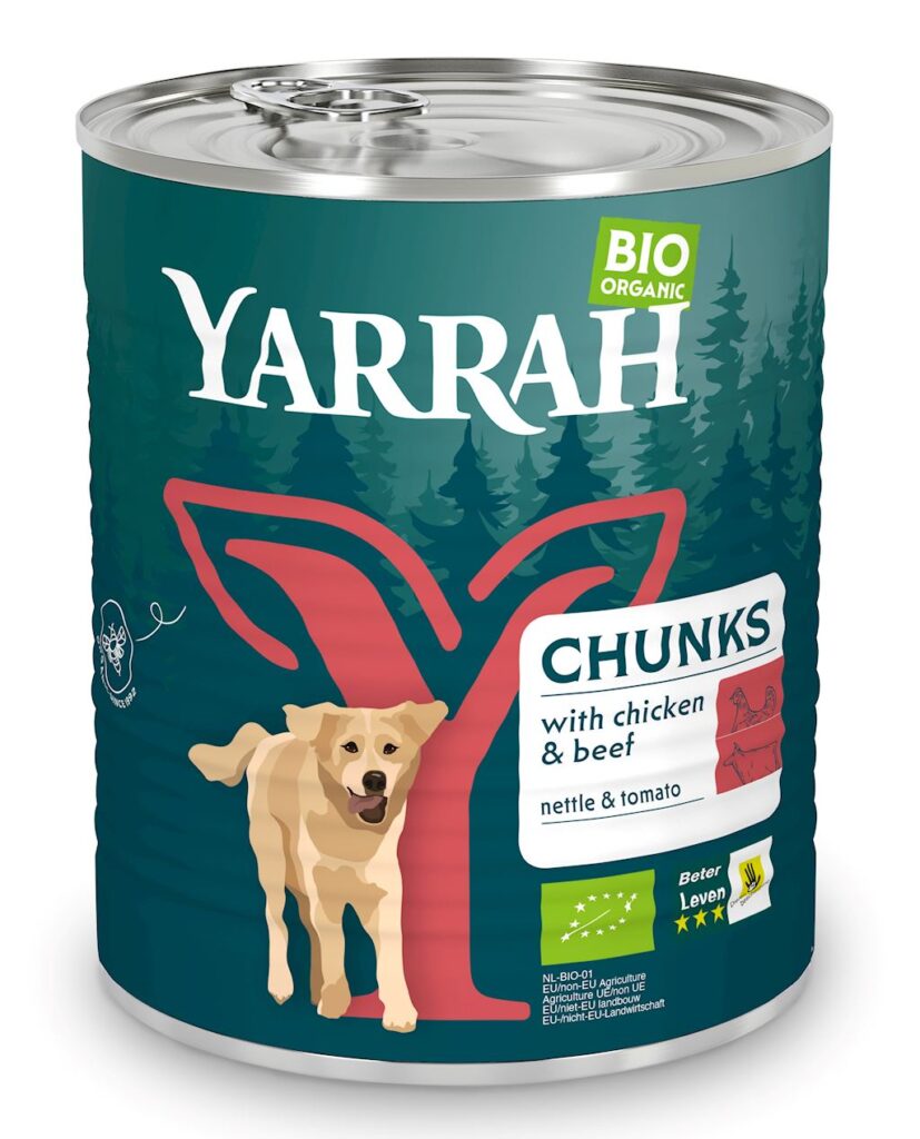 (DLA PSA) KARMA Z WOŁOWINĄ, POKRZYWĄ I POMIDOREM BIO 820 g – YARRAH