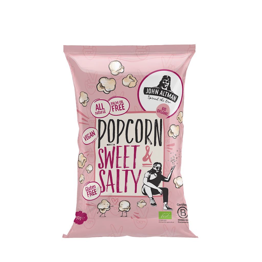 POPCORN O SMAKU SŁODKO – SŁONYM BEZGLUTENOWY BIO 90 g – JOHN ALTMAN