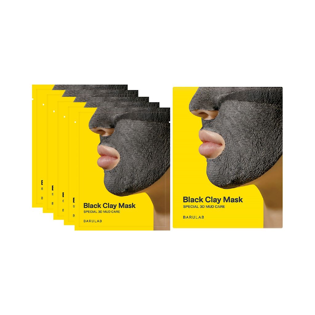 MASECZKI KOREAŃSKIE DO TWARZY W PŁACHCIE CZARNA GLINKA 5 SZTUK – BARULAB