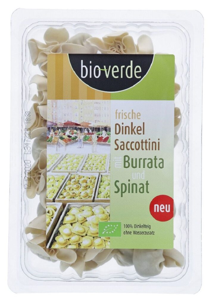 SACCHETTINI ORKISZOWE ŚWIEŻE Z SEREM BURRATA I SZPINAKIEM BIO 250 g – BIO-VERDE