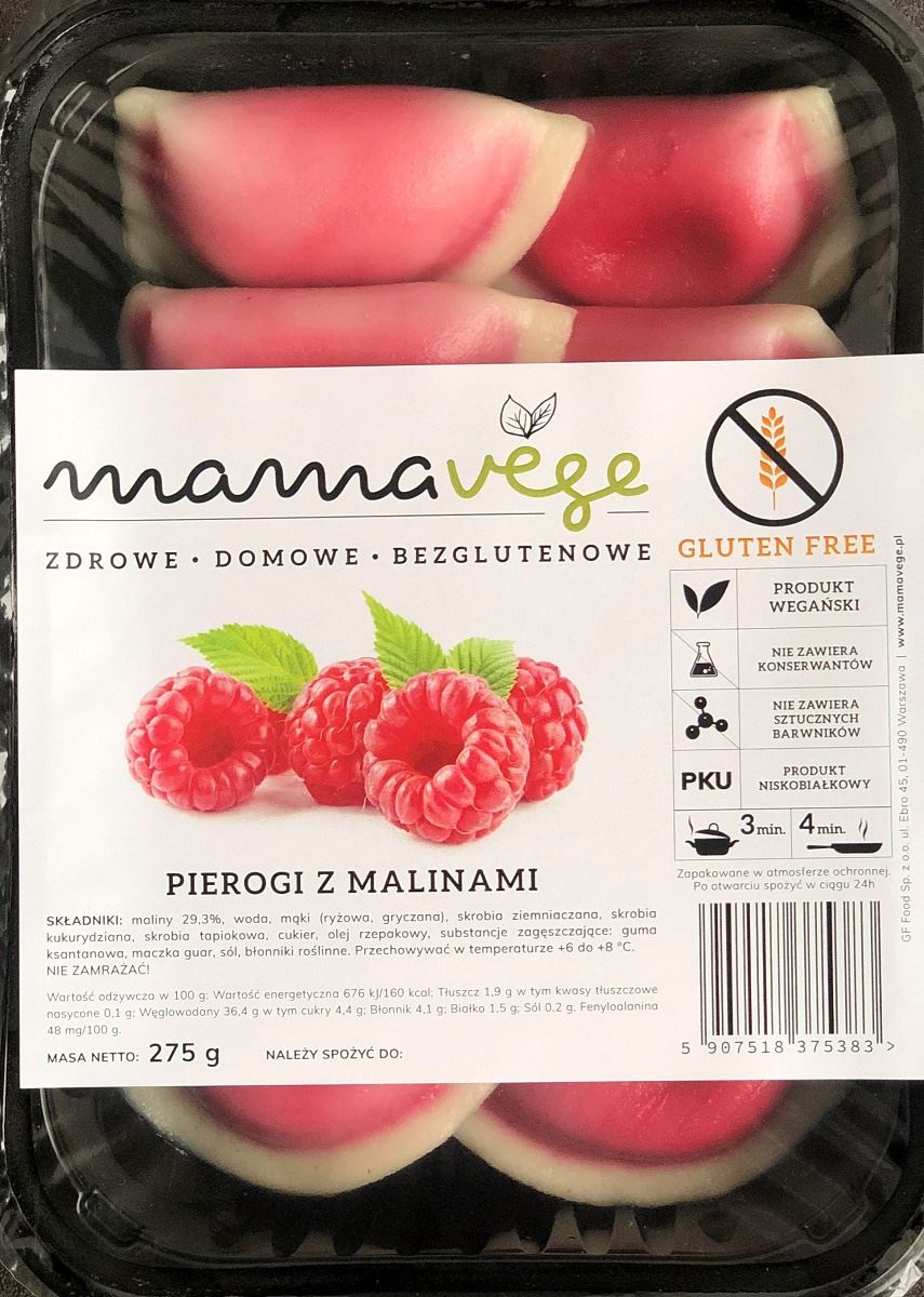 przecena PIEROGI Z MALINAMI BEZGLUTENOWE 275 g - MAMA VEGE