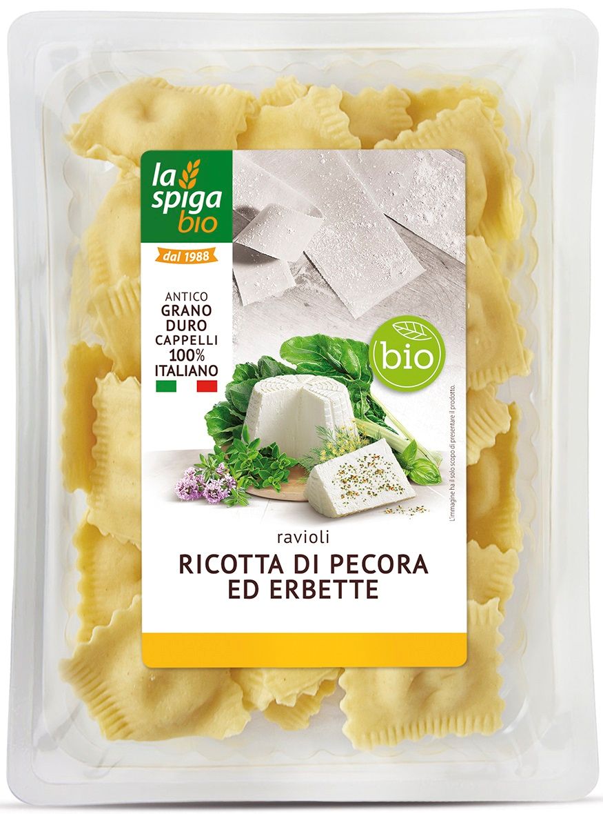 przecena RAVIOLI ŚWIEŻE Z RICOTTĄ, BOĆWINĄ I ZIOŁAMI BIO 250 g - LA SPIGA
